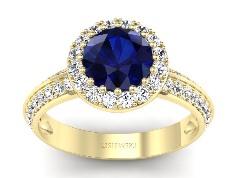 Złoty pierścionek z szafirem i diamentami - p16289zsz - 1
