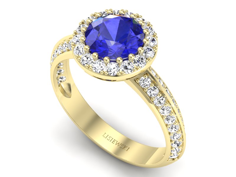 Złoty pierścionek z szafirem i diamentami - p16289zszc - 3