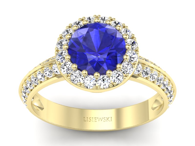 Złoty pierścionek z szafirem i diamentami - p16289zszc - 1