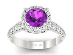 Złoty Pierścionek z ametystem i brylantami - p16290bat