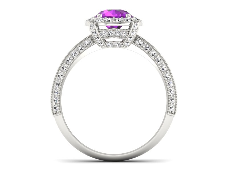 Złoty Pierścionek z ametystem i brylantami - p16290bat - 2