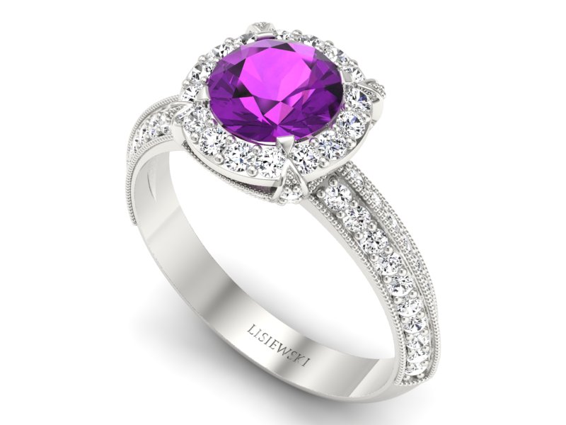 Złoty Pierścionek z ametystem i brylantami - p16290bat - 3