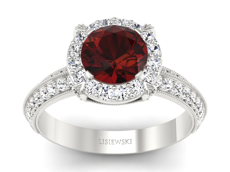 Złoty Pierścionek z granatem i brylantami - p16290bgr - 1