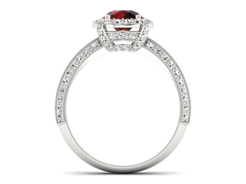 Złoty Pierścionek z granatem i brylantami - p16290bgr - 2