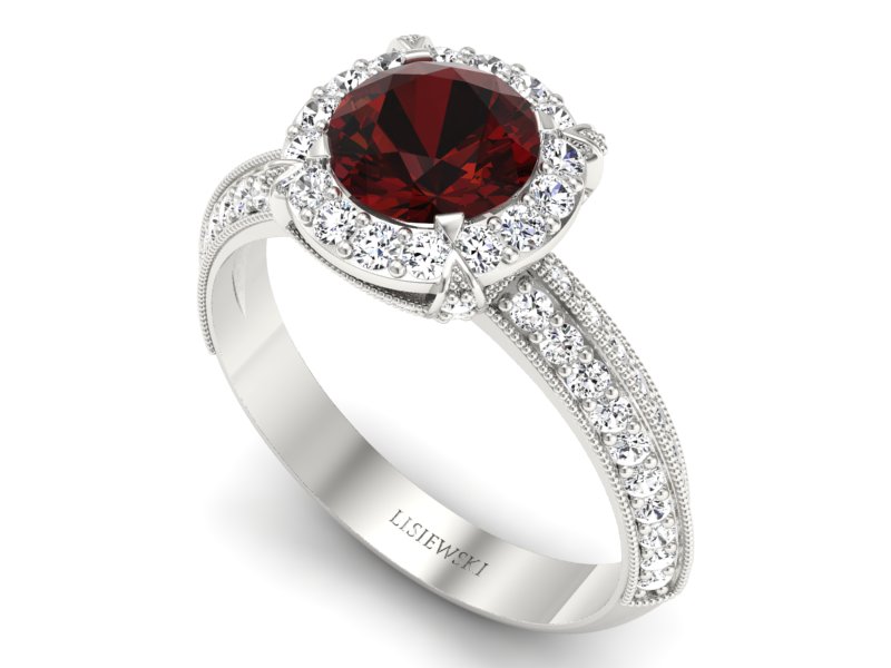 Złoty Pierścionek z granatem i brylantami - p16290bgr - 3