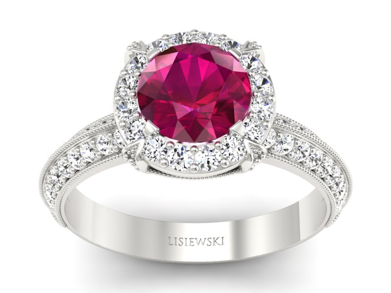 Pierścionek z rubinem i brylantami białe złoto - p16290br - 1