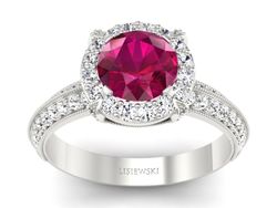 Pierścionek z rubinem i brylantami białe złoto - p16290br