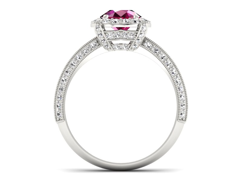 Pierścionek z rubinem i brylantami białe złoto - p16290br - 2