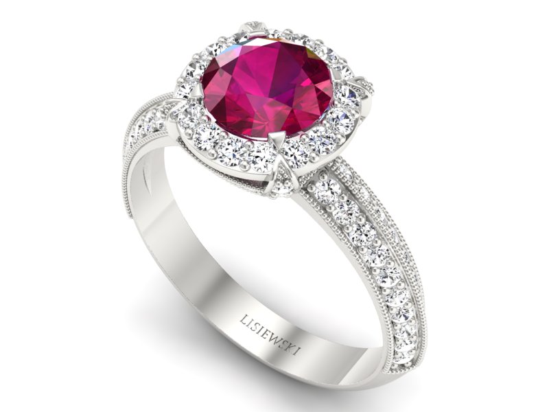 Pierścionek z rubinem i brylantami białe złoto - p16290br - 3