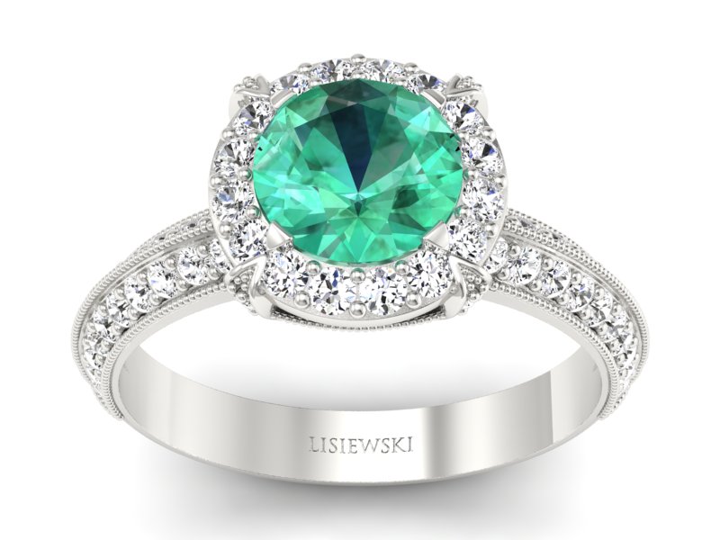 Złoty Pierścionek ze szmaragdem i brylantami - p16290bsm - 1