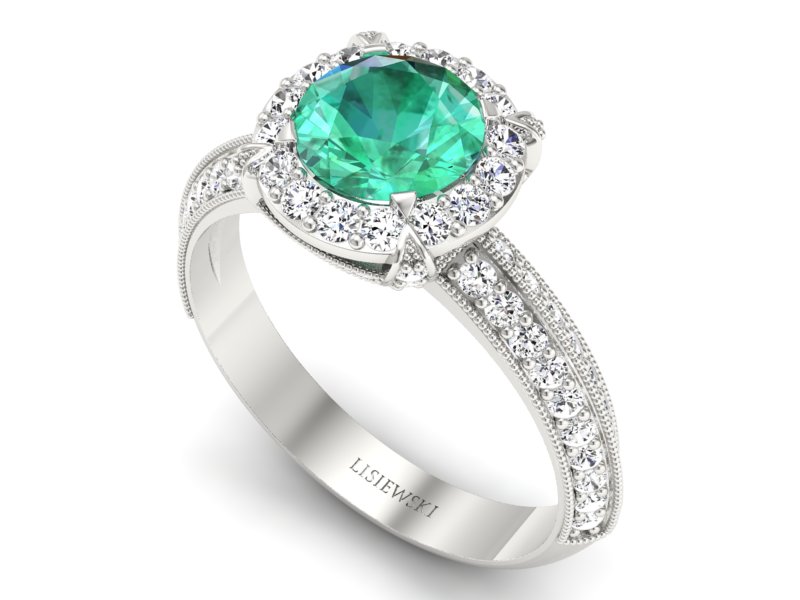 Złoty Pierścionek ze szmaragdem i brylantami - p16290bsm - 3