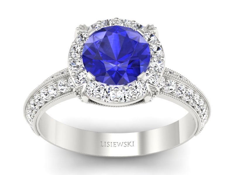 Złoty Pierścionek z szafirem i brylantami - p16290bszc - 1