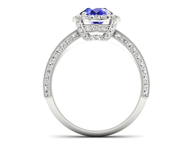 Złoty Pierścionek z szafirem i brylantami - p16290bszc - 2