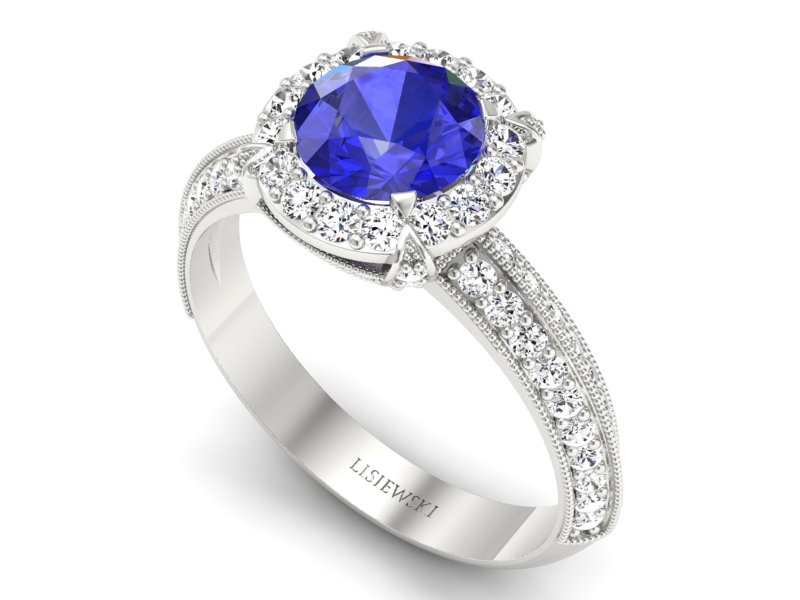 Złoty Pierścionek z szafirem i brylantami - p16290bszc - 3