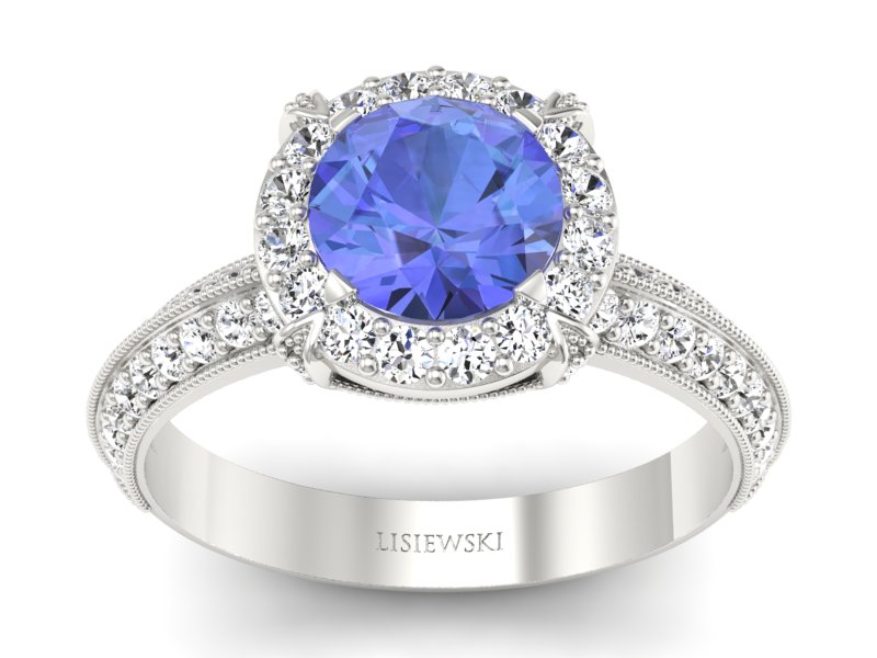 Pierścionek z tanzanitem białe złoto z brylantami - p16290bt - 1