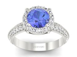 Pierścionek z tanzanitem białe złoto z brylantami - p16290bt