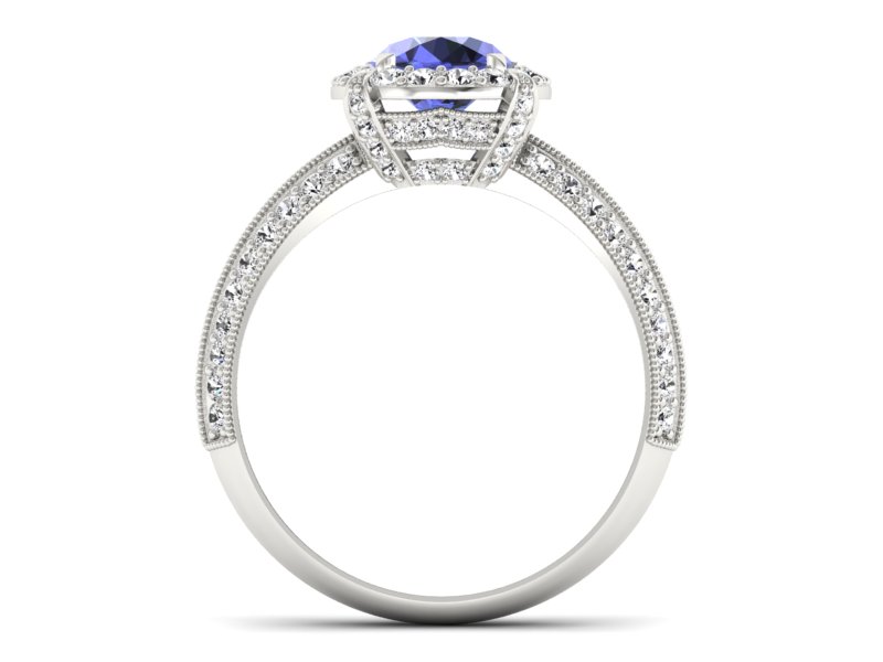 Pierścionek z tanzanitem białe złoto z brylantami - p16290bt - 2