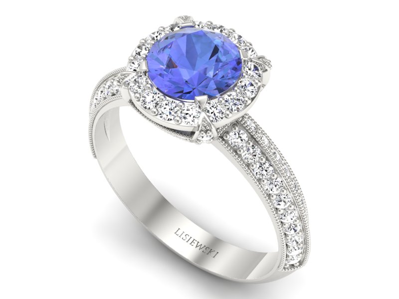 Pierścionek z tanzanitem białe złoto z brylantami - p16290bt - 3