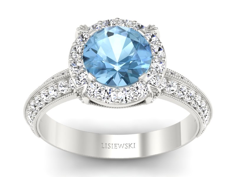 Pierścionek z topazem i brylantami białe złoto - p16290btp - 1