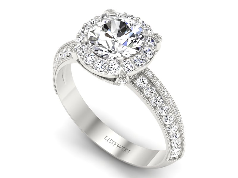 Złoty Pierścionek z brylantami białe złoto 585 - p16290bV - 3