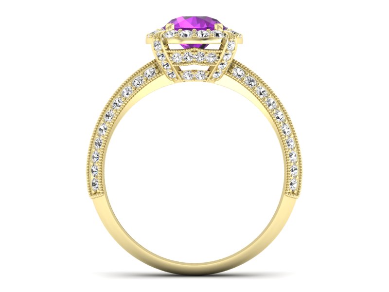 Pierścionek ametyst i brylanty żółte złoto 585 - p16290zat - 2