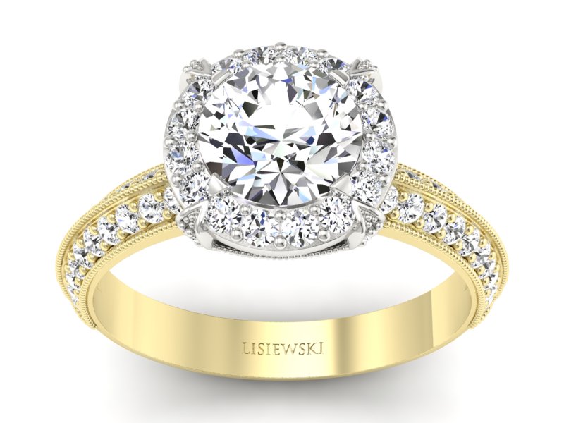 Pierścionek z diamentami żółte i białe złoto 585 - p16290zb - 1