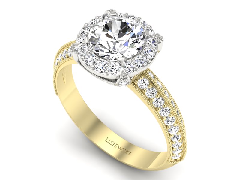 Pierścionek z diamentami żółte i białe złoto 585 - p16290zb - 3