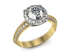 Pierścionek z diamentami żółte i białe złoto 585 - p16290zb