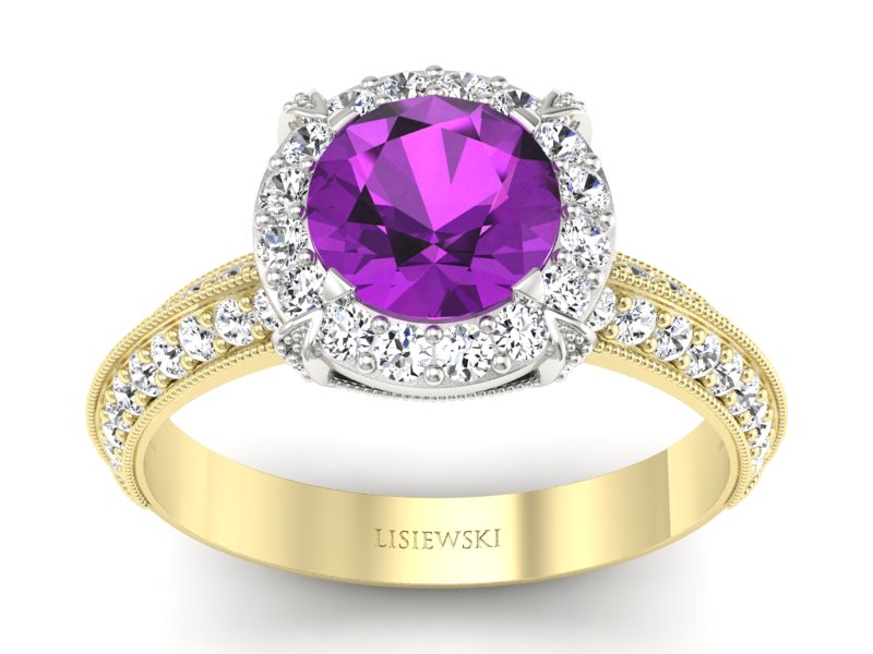 Złoty Pierścionek ametyst brylanty złoto 585 - p16290zbat - 1