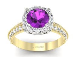 Złoty Pierścionek ametyst brylanty złoto 585 - p16290zbat