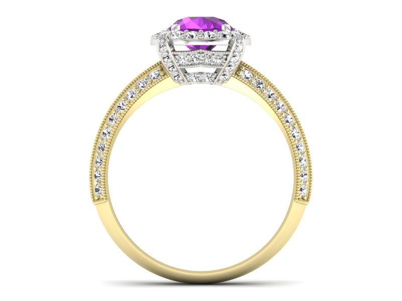 Złoty Pierścionek ametyst brylanty złoto 585 - p16290zbat - 2