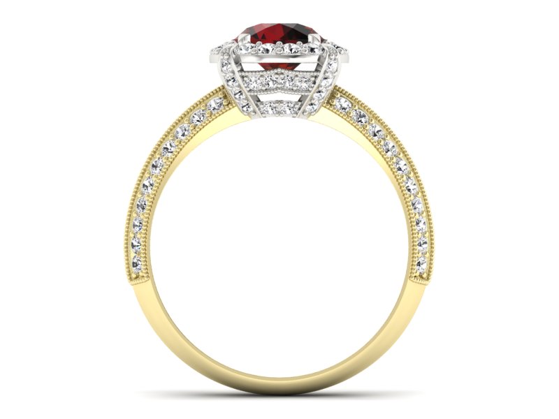 Złoty Pierścionek z granatem i diamentami - p16290zbgr - 2