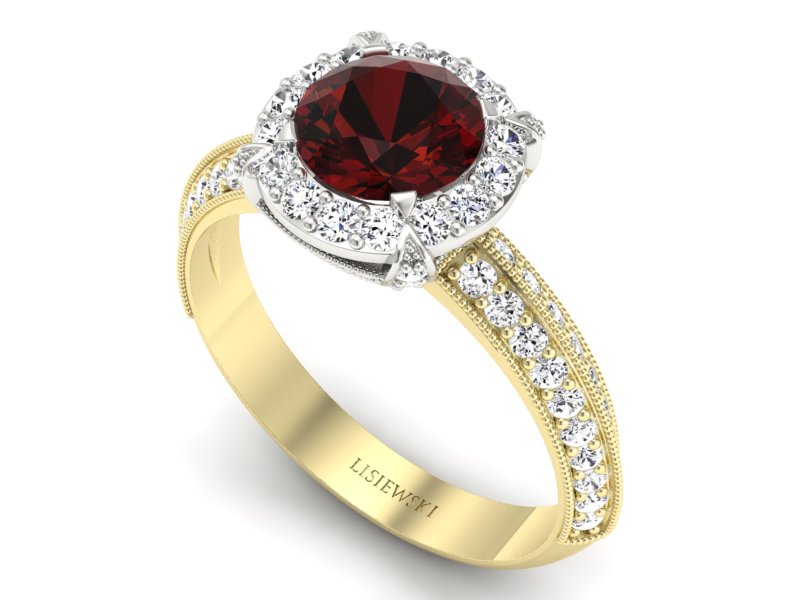 Złoty Pierścionek z granatem i diamentami - p16290zbgr - 3