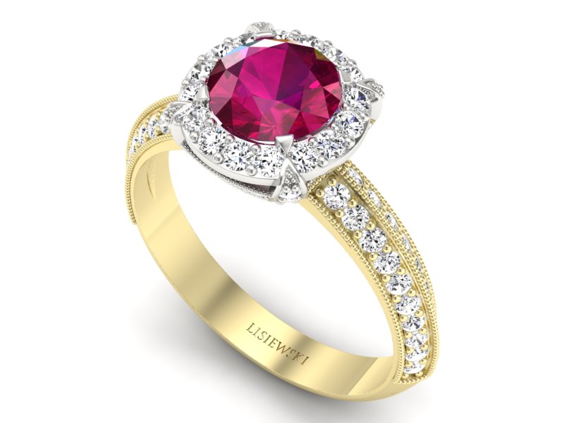 Pierścionek z rubinem i diamentem złoto 585 - p16290zbr - 3