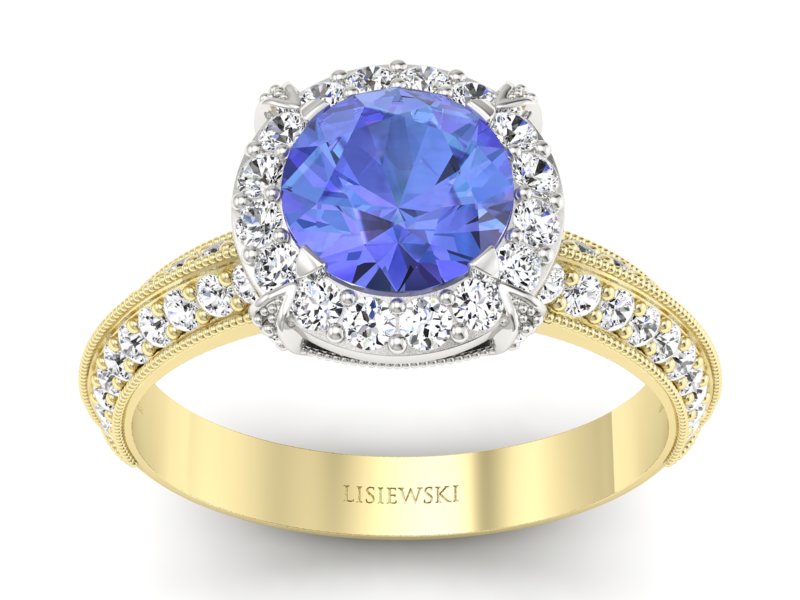Złoty Pierścionek z tanzanitem i brylantami - p16290zbt - 1