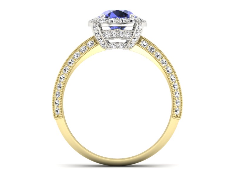 Złoty Pierścionek z tanzanitem i brylantami - p16290zbt - 2