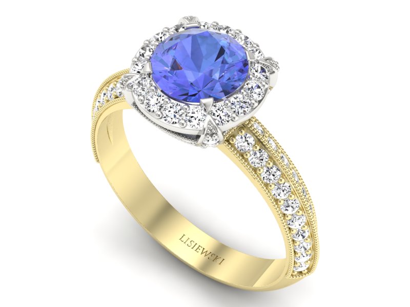 Złoty Pierścionek z tanzanitem i brylantami - p16290zbt - 3