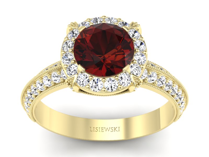 Złoty Pierścionek z granatem żółte złoto 585 - p16290zgr - 1