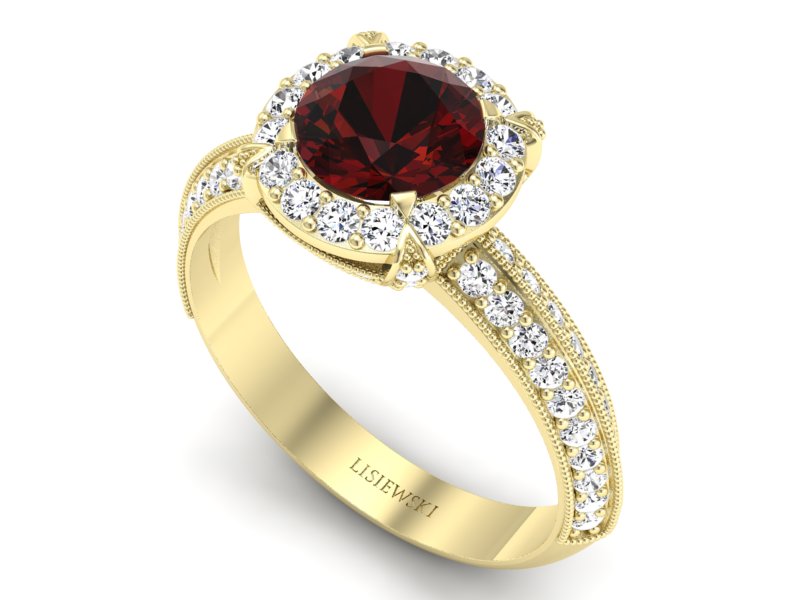 Złoty Pierścionek z granatem żółte złoto 585 - p16290zgr - 3