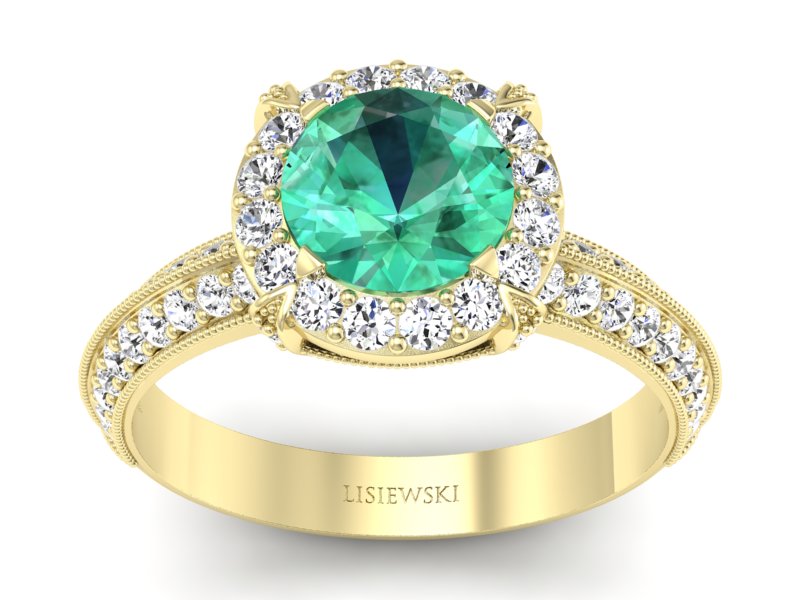 Złoty Pierścionek ze szmaragdem i diamentami - p16290zsm - 1