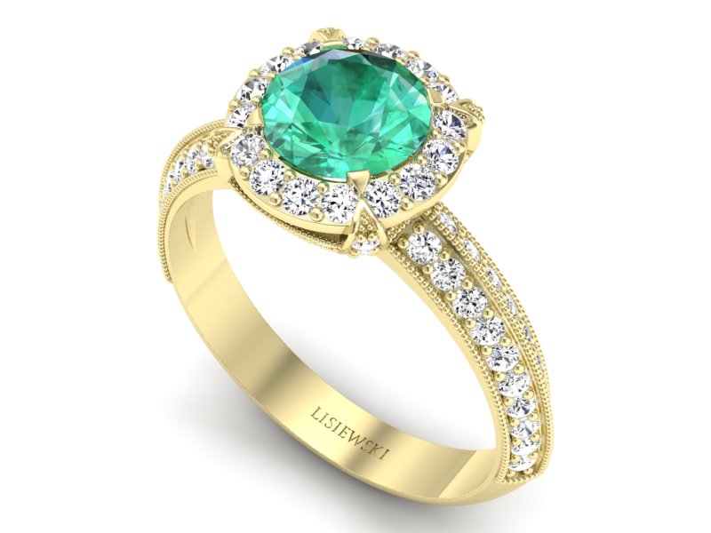 Złoty Pierścionek ze szmaragdem i diamentami - p16290zsm - 3