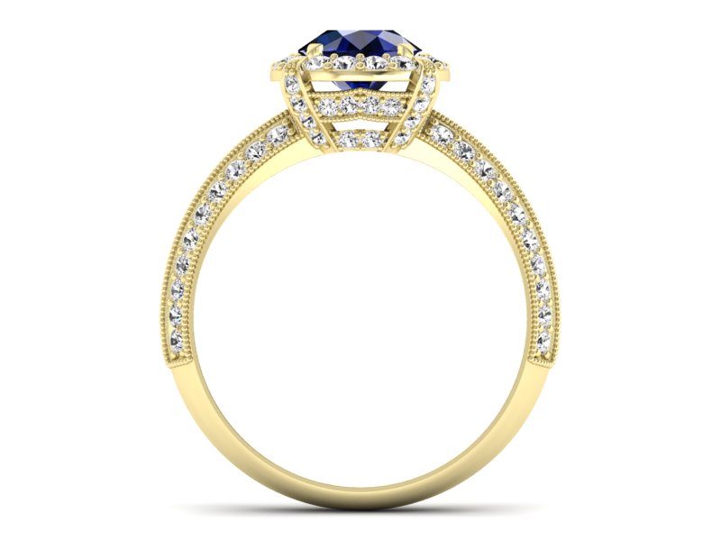 Złoty Pierścionek z szafirem i diamentami - p16290zsz - 2