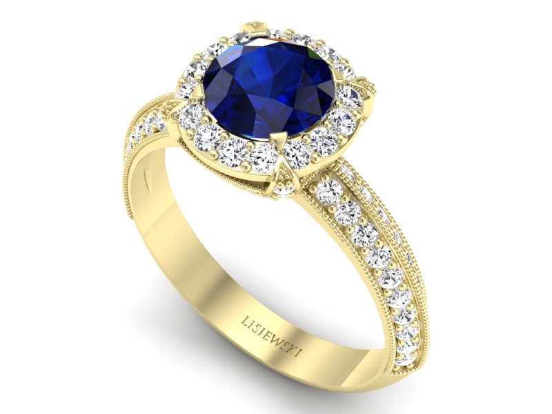 Złoty Pierścionek z szafirem i diamentami - p16290zsz - 3