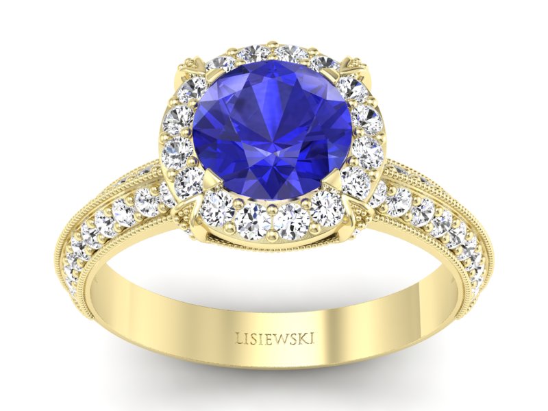 Złoty pierścionek z szafirem i diamentami - p16290zszc - 1