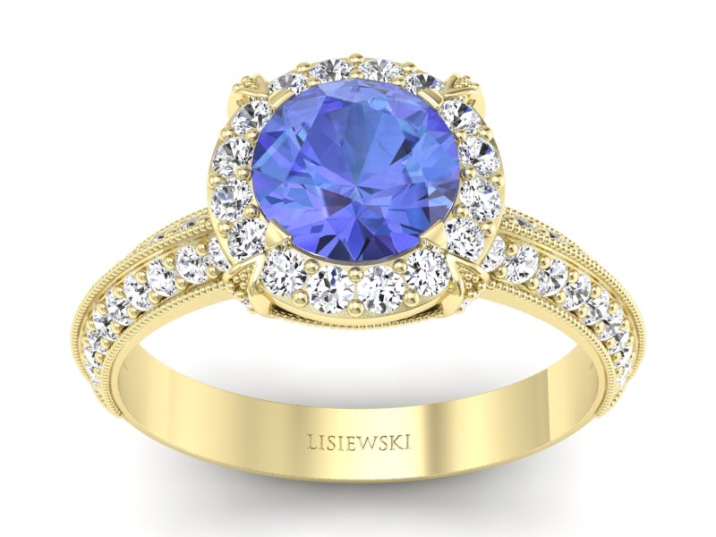 Pierścionek z tanzanitem i brylantami żółte złoto - p16290zt - 1