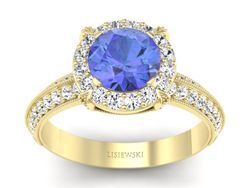 Pierścionek z tanzanitem i brylantami żółte złoto - p16290zt