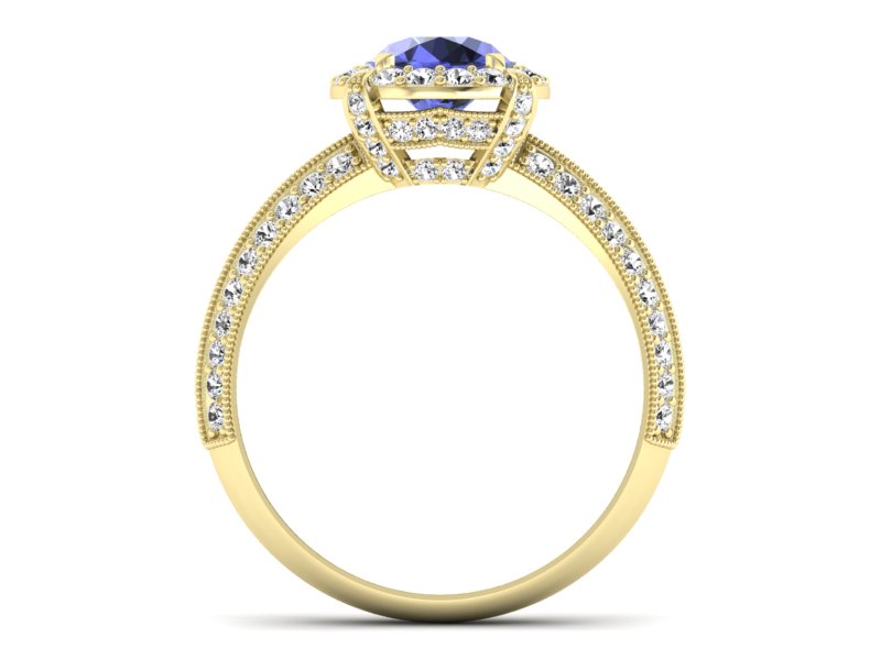 Pierścionek z tanzanitem i brylantami żółte złoto - p16290zt - 2