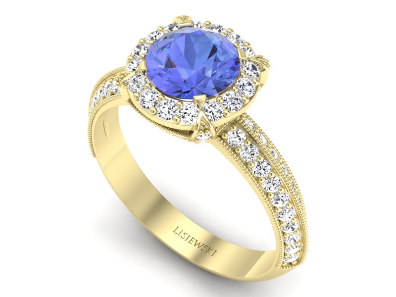 Pierścionek z tanzanitem i brylantami żółte złoto - p16290zt - 3