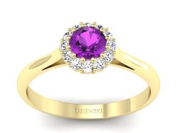 Pierścionek ametyst i brylanty żółte złoto 585 - p16291zat