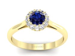 Złoty Pierścionek z szafirem i diamentami - p16291zsz
